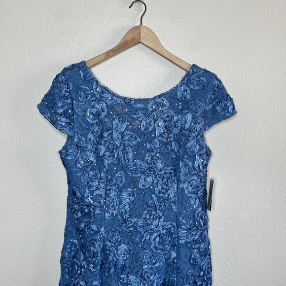 Alex Evenings Rosette A-Line Dress Blue Formal Dress 16P - Picture 3 of 13